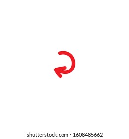 refresh or repeat hand drawn icon.  red round rotation arrow isolated on white. Flat right turn icon. Back, update icon. Good for web and software interfaces.  