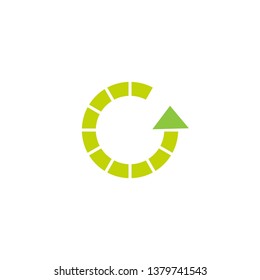 refresh or repeat icon. green round rotation arrow isolated on white. Flat graph arrow icon. Exchange icon. 24 hours sign.