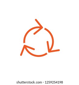 refresh or repeat icon . Three red thin round arrows isolated on white. Flat icon. Exchange icon. 