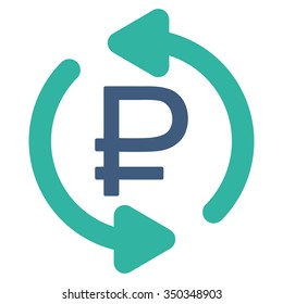 Refresh Rouble Balance vector icon. Style is bicolor flat symbol, cobalt and cyan colors, rounded angles, white background.