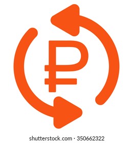 Refresh Rouble Balance vector icon. Style is flat symbol, orange color, rounded angles, white background.