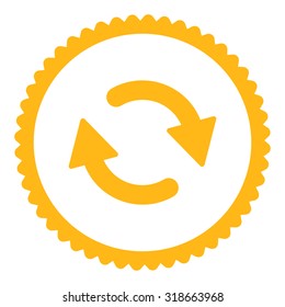 Refresh round stamp icon. This flat vector symbol is drawn with yellow color on a white background.