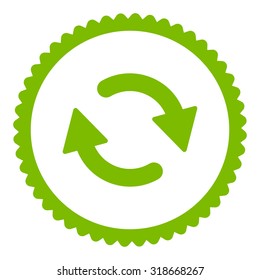 Refresh round stamp icon. This flat vector symbol is drawn with eco green color on a white background.
