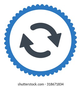 Refresh round stamp icon. This flat vector symbol is drawn with smooth blue colors on a white background.