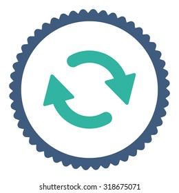 Refresh round stamp icon. This flat vector symbol is drawn with cobalt and cyan colors on a white background.