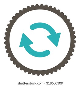 Refresh round stamp icon. This flat vector symbol is drawn with grey and cyan colors on a white background.