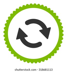 Refresh round stamp icon. This flat vector symbol is drawn with eco green and gray colors on a white background.