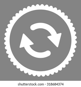 Refresh round stamp icon. This flat vector symbol is drawn with white color on a gray background.