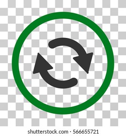 Refresh rounded icon. Vector illustration style is flat iconic bicolor symbol inside a circle, green and gray colors, transparent background. Designed for web and software interfaces.