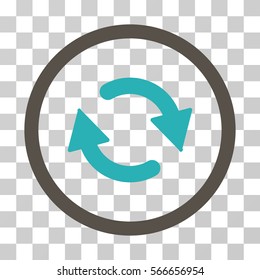 Refresh rounded icon. Vector illustration style is flat iconic bicolor symbol inside a circle, grey and cyan colors, transparent background. Designed for web and software interfaces.