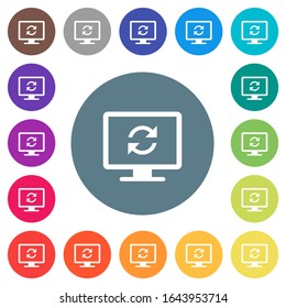 Refresh screen flat white icons on round color backgrounds. 17 background color variations are included.