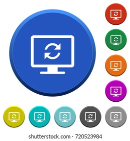 Refresh screen round color beveled buttons with smooth surfaces and flat white icons