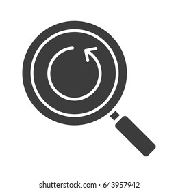 Refresh search glyph icon. Silhouette symbol. Magnifying glass with reload arrow. Negative space. Vector isolated illustration