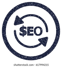 Refresh Seo grainy textured icon inside circle for overlay watermark stamps. Flat symbol with unclean texture. Circled vector indigo blue rubber seal stamp with grunge design.