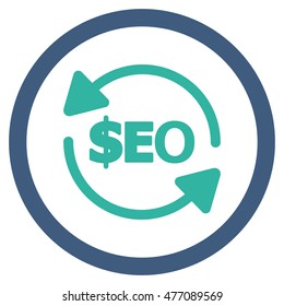 Refresh Seo vector bicolor rounded icon. Image style is a flat icon symbol inside a circle, cobalt and cyan colors, white background.
