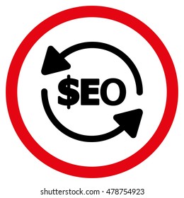 Refresh Seo vector bicolor rounded icon. Image style is a flat icon symbol inside a circle, intensive red and black colors, white background.