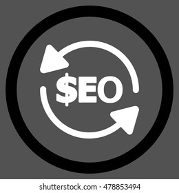 Refresh Seo vector bicolor rounded icon. Image style is a flat icon symbol inside a circle, black and white colors, gray background.