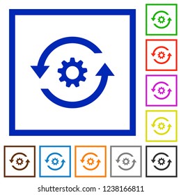 Refresh settings flat color icons in square frames on white background