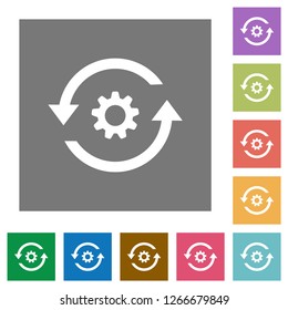 Refresh settings flat icons on simple color square backgrounds