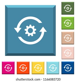 Refresh settings white icons on edged square buttons in various trendy colors