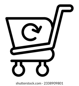 Refrescar el icono de la línea del carro de la compra. Recargar, carro de mercado con flecha redondeada. Concepto de diseño de vector de comercio, pictograma de estilo de contorno sobre fondo blanco, uso para web y aplicación. Eps 10