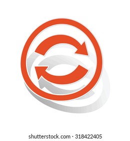 Refresh sign sticker, orange circle with image inside, on white background