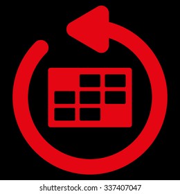Refresh Syllabus vector icon. Style is flat symbol, red color, rounded angles, black background.