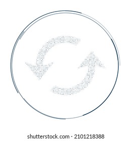 The refresh symbol filled with dark blue dots. Pointillism style. Vector illustration on white background