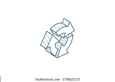 Refresh three arrow rotate isometric icon. 3d vector illustration. Isolated line art technical drawing. Editable stroke