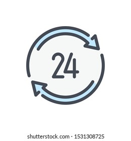 Refresh time color line icon. Update clock with 24 vector outline colorful sign.