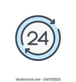 Refresh time color line icon. Update clock with 24 vector outline colorful sign.