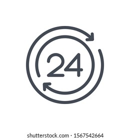 Refresh time line icon. Update clock with 24 vector outline sign.