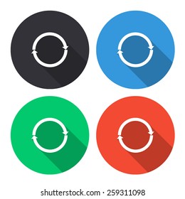 refresh vector icon - colored(gray, blue, green, red) round buttons with long shadow