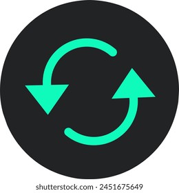 Refresh vector icon.  Flat cyan symbol.  Pictogram isolated on black background