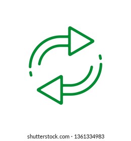 Refresh vector icon. Green double reverse arrow, replace icon. Flat design.