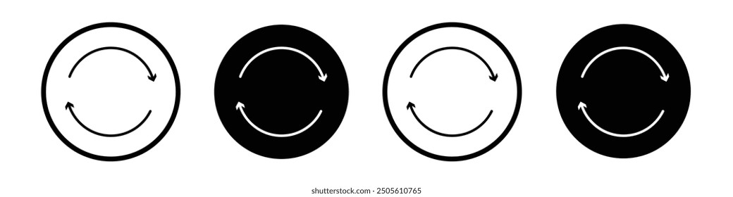 Refresh vector icon set black filled and outlined style.