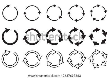 Refresh vector icon set black filled and outlined style. refresh, restart or reload vector symbol.