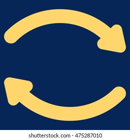 Refresh vector icon. Style is contour flat icon symbol, yellow color, blue background.