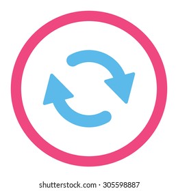 Refresh vector icon. This rounded flat symbol is drawn with pink and blue colors on a white background.