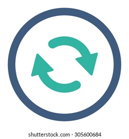 Refresh vector icon. This rounded flat symbol is drawn with cobalt and cyan colors on a white background.