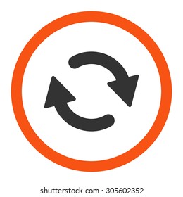 Refresh vector icon. This rounded flat symbol is drawn with orange and gray colors on a white background.