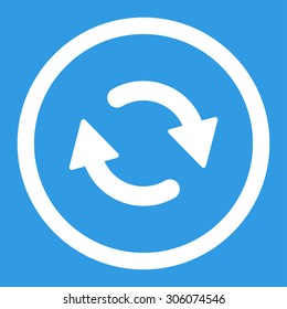 Refresh vector icon. This rounded flat symbol is drawn with white color on a blue background.