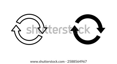Refresh vectors icons set in filled and strokes on white background