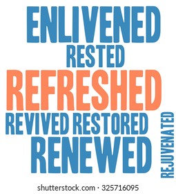 Refreshed word cloud on a white background. 