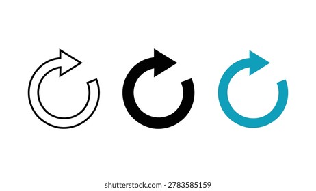Refreshes reload restart circular arrow icons set in black outline solid and blue isolated on white background