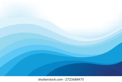 Erfrischender abstrakter Hintergrund mit leuchtend blauen und weißen, wellenförmigen Schichten, die einen sanften Farbverlauf und fließende Bewegung bilden, perfekt für moderne digitale Kunst oder Präsentationsfolien