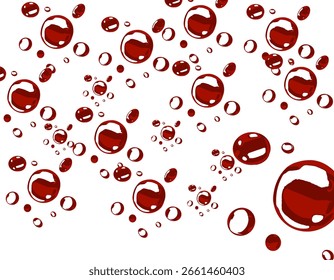Uma imagem refrescante e abstrata de numerosas esferas vermelhas brilhantes espalhadas por um fundo branco puro em um arranjo dinâmico.