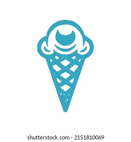Apetitoso y apetitoso helado de postre de verano cornet con cremosa imagen vectorial de textura granulada azul rellena de leche. Comida dulce fresca en waffle cone dulce dulce tradicional dulce de verano delicioso