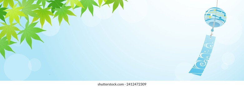 Refreshing banner background of blue maple and wind chimes (3:1)