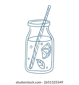 Refreshing beverage in a jar with citrus and mint garnish enjoyed outdoors during a sunny day